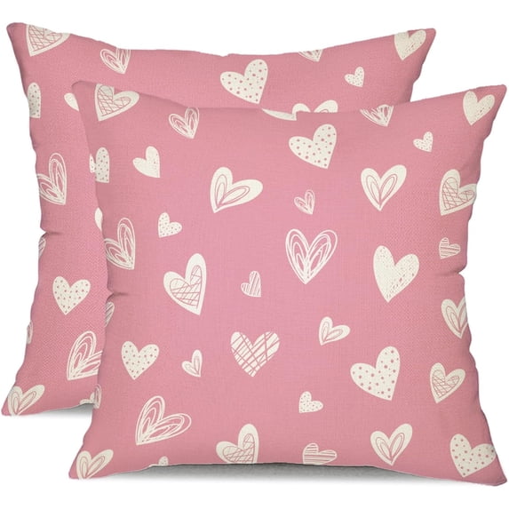 Valentine''s Day Pillow Covers 18x18 Inch Set of 2 White Hearts Decor Pink Throw Pillow Covers Valentine''s Day Cushion Case Decoration for Sofa Couch