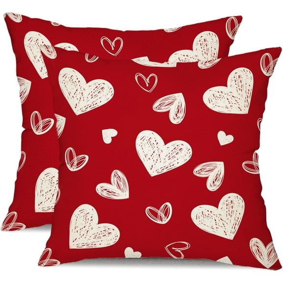 Valentine''s Day Pillow Covers 18x18 Inch Set of 2 White Hearts Decor Red Throw Pillow Covers Valentine''s Day Cushion Case Decoration for Sofa Couch