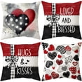 thumbnail image 1 of Valentine''s Day Pillow Covers 18x18 Set of 4 Hugs and Kisses Valentines Day Decor Throw Pillows Decorative Cushion Cases for Sofa Couch Valentine Decorations, 1 of 6