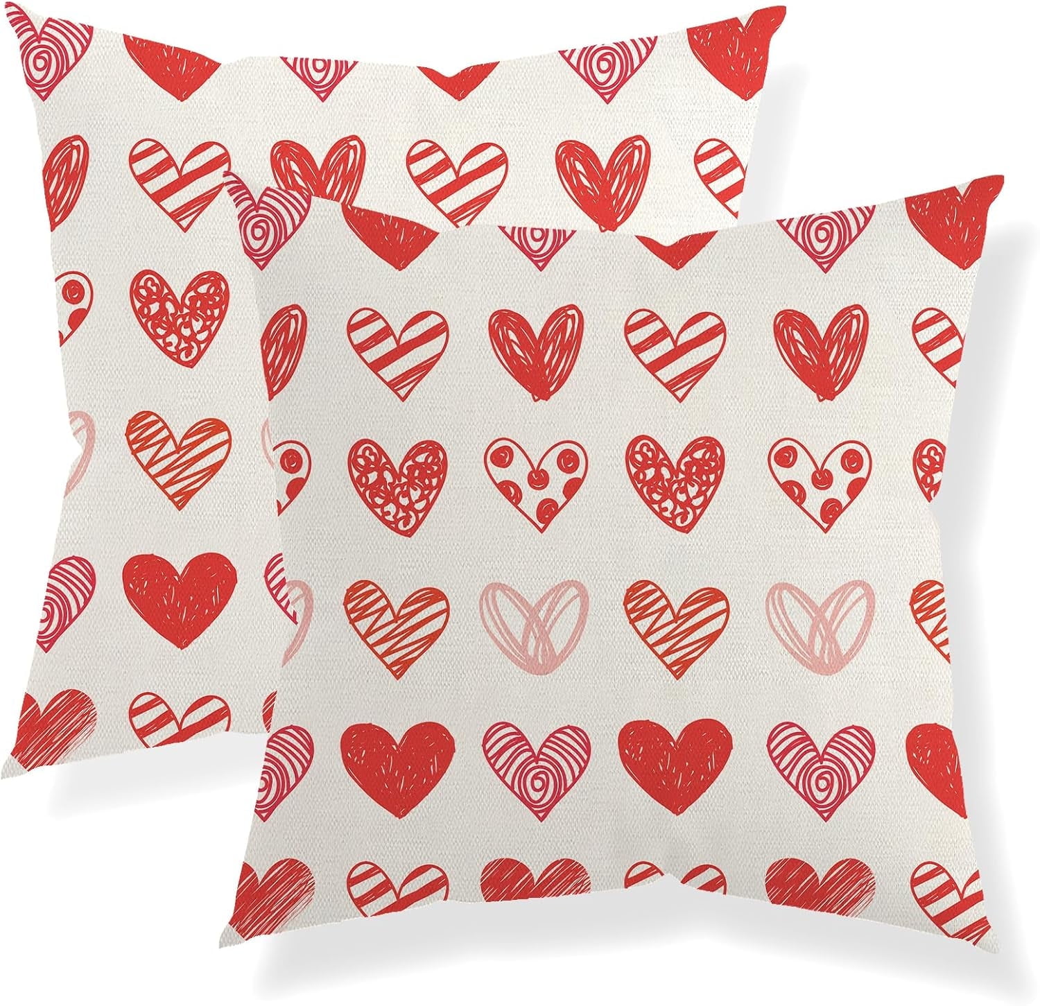 Valentine's Day Pillow Covers Set Of 2 - 18x18 Inch, Red Hearts Decorative Throw Pillow Cases For Sofa, Couch, Bed - White Background