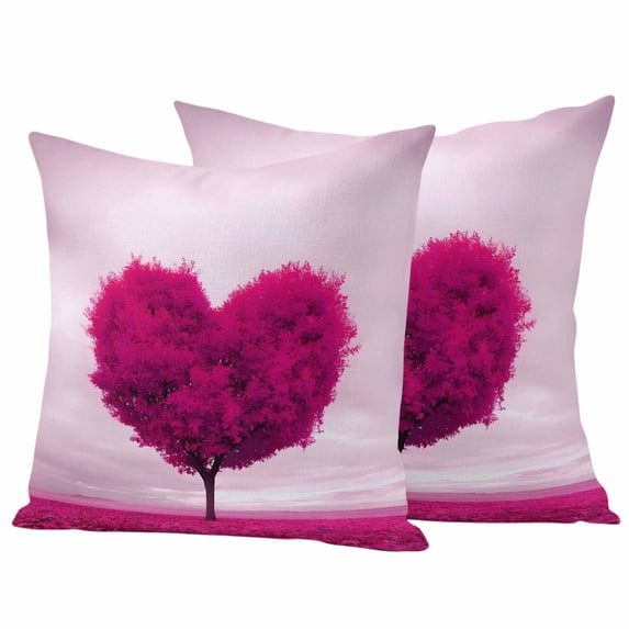 Valentine's Day Pillow Covers 2 Pack Romantic Spring Pink Maple Leaf Love Heart Tree Pink Pillowcase Waterproof Outdoor Throw Pillow Cover for Patio Garden Square Cushion 26”x26”