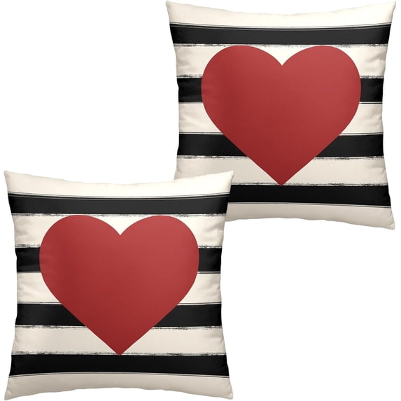 Valentine''s Day Pillow Covers 20 x 20 Set of 2 Red Heart Stripes Pillow Cover Black and White Stripes Pillow Protector Decorative Farmhouse Cushion Case for Home