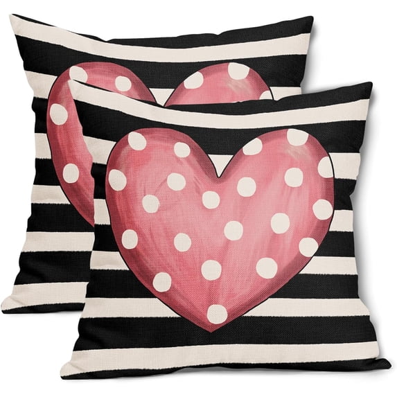 Valentine''s Day Pillow Covers 20X20 Inch Set of 2 Polka Dots Pink Heart Stripes Valentine Decorative Pillow Cases Valentines Cushion Case Anniversary Wedding Home Decor for Sofa Couch Bedroom