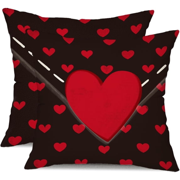 Valentine''s Day Pillow Covers 20x20 Inch Set of 2 Big Red Hearts Small Red Hearts Decor Black Throw Pillow Covers Valentine''s Day Cushion Case Decoration for Sofa Couch 53D