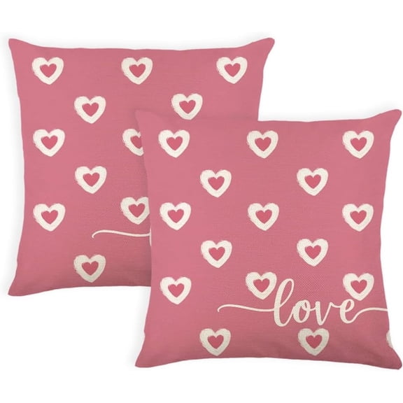 Valentine's Day Pillow Covers 20x20 Inch Set of 2 Small Pink Hearts Love Pillow Decor Throw Pillow Covers Valentine Cushion Case Decoration for Sofa Couch Pink