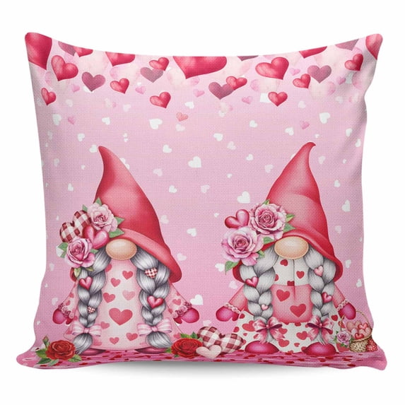 Valentine's Day Pillow Covers 26x26 Inch Decorative Throw Pillow Cover, Ombre Pink Gnomes Love Roses Romantic Sofa Pillowcases Accent Cushion Case Home Decor Bedroom Living Room
