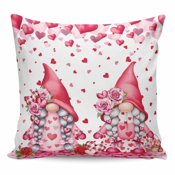 Valentine's Day Pillow Covers 26x26 Inch Decorative Throw Pillow Cover, Pink Love Gnomes Roses Romantic White Sofa Pillowcases Accent Cushion Case Home Decor Bedroom Living Room