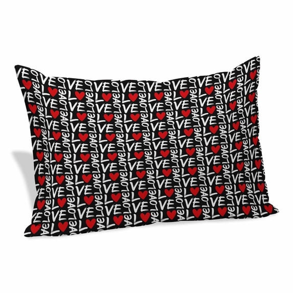 Valentine's Day Pillow Covers, Linen Long Throw Pillow Case, LOVE Red Love Heart Abstract Black Holiday Pillow Protector Decorative Cushion Cover for Living Room/Bedroom 12" x 20"