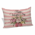 thumbnail image 1 of Valentine's Day Pillow Covers, Linen Long Throw Pillow Case, Pink Roses Flowers Stripes Rustic Beige Holiday Pillow Protector Decorative Cushion Cover for Living Room/Bedroom 20" x 36", 1 of 8