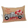 thumbnail image 1 of Valentine's Day Pillow Covers, Linen Long Throw Pillow Case, Plaid Truck Love Roses Brown Linen Retro Holiday Pillow Protector Decorative Cushion Cover for Living Room/Bedroom 20" x 36", 1 of 8