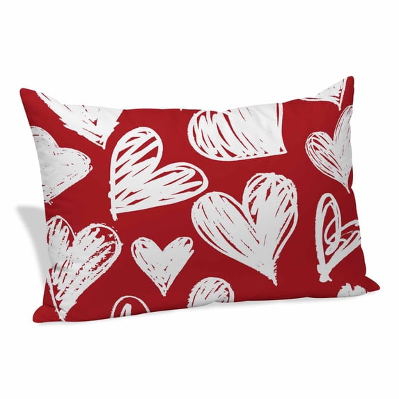 Valentine's Day Pillow Covers, Linen Long Throw Pillow Case, White Heart Love Red Modern Minimalist Holiday Pillow Protector Decorative Cushion Cover for Living Room/Bedroom 20" x 30"