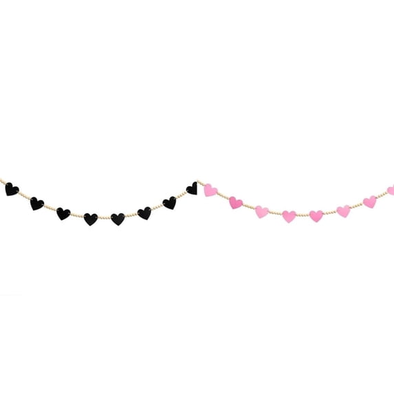 Valentine’s Day Pink & Black Heart Wood Bead Garland Set Hanging Banner Valentines Home Decor Party Decorations