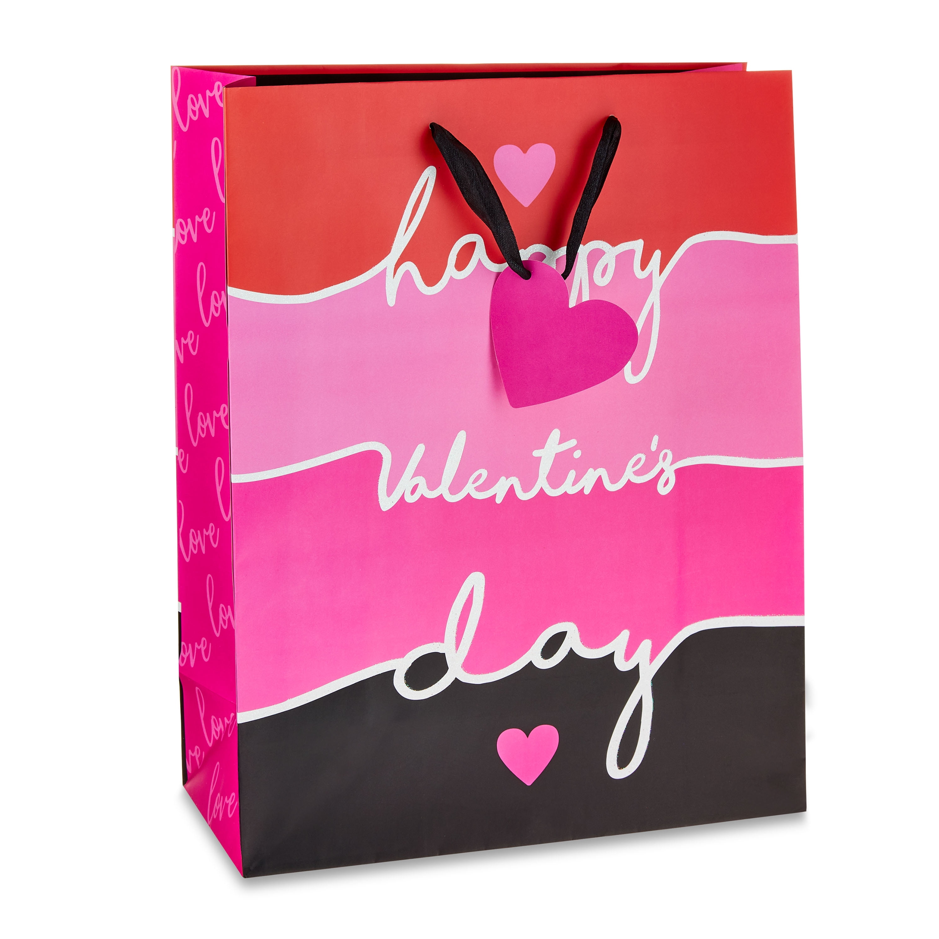 Valentine's Day Pink Glitter Gift Bag, Happy Valentines Day Bag, FSC