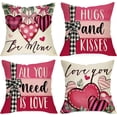 thumbnail image 1 of Valentine''s Day Pink Heart Decorative Throw Pillow Covers 18x18 Set of 4, All You Need is Love Hugs Kisses Cushion Case Decor, Be Mine Buffalo Plaid Anniversary Wedding Home Decoration for Sofa, 1 of 5