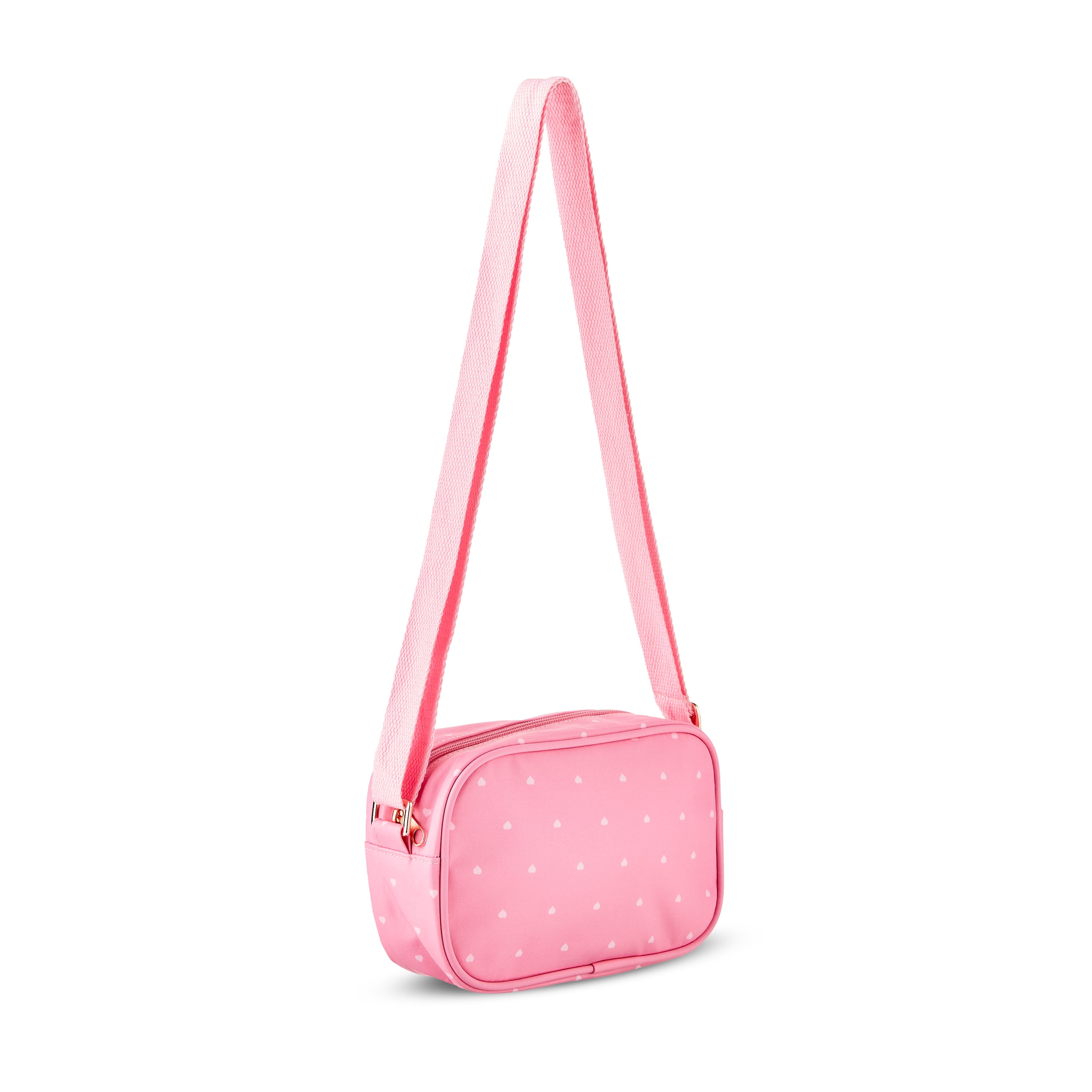 Valentine's Day Pink Hearts Crossbody Bag, Zipper Closure Valentine's Day Pink Hearts Crossbody Bag, Zipper Closure
