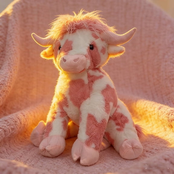 Valentine's Day Pink Highland Cow Stuffed Animal Plush,10", Cute Gift for Women, Birthday (10in Milk Cow)