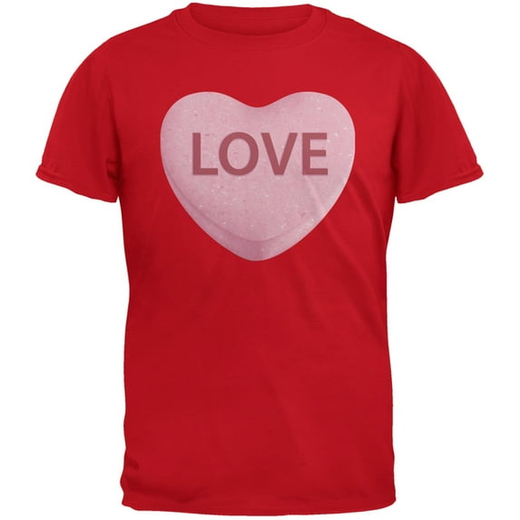 Valentine's Day Pink Love Candy Heart Red Adult T-Shirt - Small