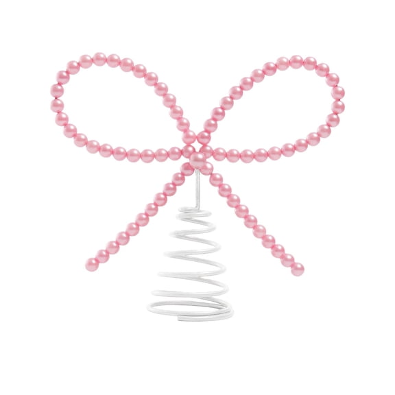 Valentine's Day Pink Pearl Bow Tree Topper, Christmas Xmas Tree Topper Decor - Holiday Ornament for Christmas Decorations, Xmas Holiday Decor & Party