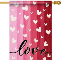 Valentine''s Day Pink Red Decorative House Flag, White Love Hearts Garden Yard Outside Decorations, Anniversary Wedding Holiday Outdoor Large Home Decor Double Sided 28 x 40
