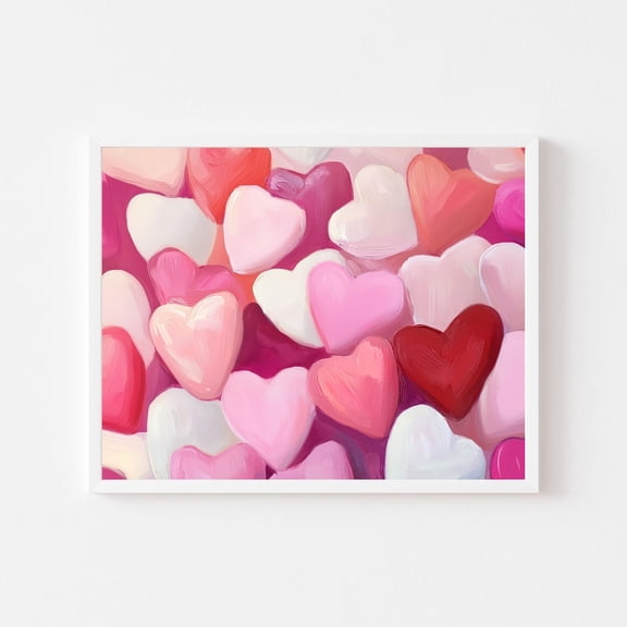 Valentine's Day Pink Red Hearts Art Print, Unframed Paper Print Size 8x12