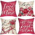 thumbnail image 1 of Valentine''s Day Pink Rose Bike Decorative Throw Pillow Covers 18x18 Set of 4, All You Need is Love Flower Porch Outdoor Home Decor, Love You More Be Mine Anniversary Wedding Holiday Cushion Case, 1 of 6