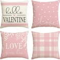 thumbnail image 1 of Valentine''s Day Pink and White Love Throw Pillow Covers, 16 x 16 Inch Hello Valentine Plaid Wedding Cushion Case Decoration for Sofa Couch Set of 4, 1 of 6