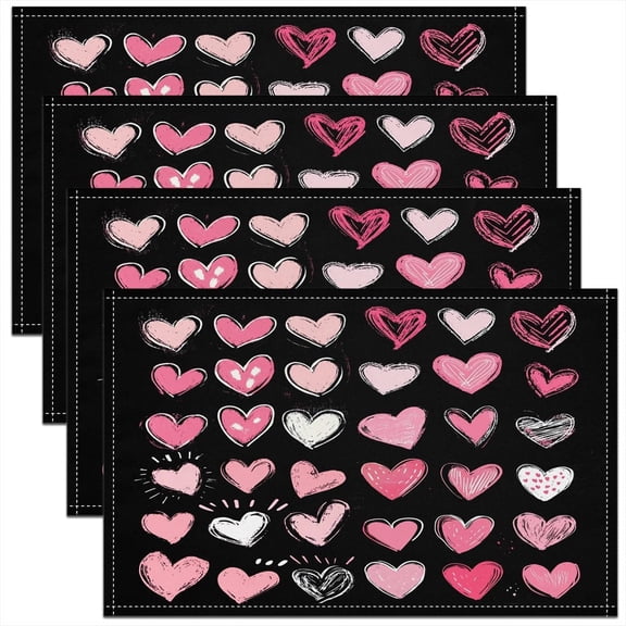 Valentine's Day Place Mat for Kitchen Dining Table Party Decor Indoor Outdoor 18"x12" Non-Slip Easy to Clean Cute Sweetheart Placemats Set of 4, Romantic Table Mats Soft Microfiber Kawaii