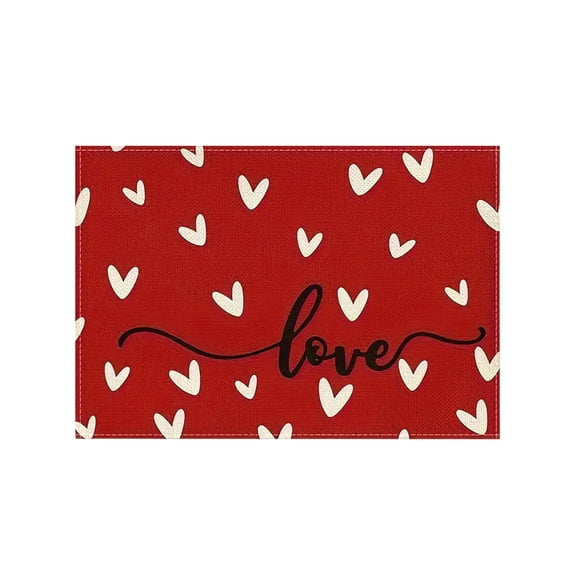Valentine's Day Placemat Table Mat 45x30cm Linen Printed Insulation Mat for Romantic Candlelight Dinner Decoration with Heart