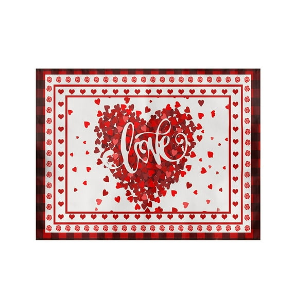 Valentine's Day Placemats Red Check Placemats 30x45cm for Table Decoration Valentine's Day Waterproof Table Placemats for Indoor Kitchen Decoration Dinner, I