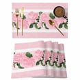 thumbnail image 1 of Valentine's Day Placemats Set of 2, Vintage Pink Roses Floral Green Leaf Pink Flower Stripes Non-Slip Place Mats Washable Table Mats for Kitchen Dining Table Decorations Indoor/Outdoor, 1 of 9