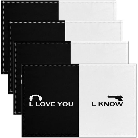 Valentine''s Day Placemats Set of 4 12"x18" Kids Black and White Side Placemats for Dining Table Indoor Outdoor Kitchen Love You Table Mats Placemat Gift for Couple Decor Table Place Mats