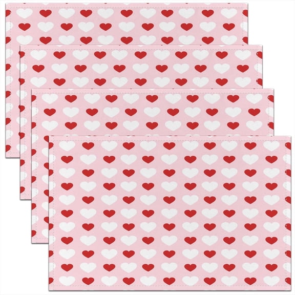 Valentine's Day Placemats Set of 4 18"x12" Romantic Table Place Mats, for Decor Sweet Heart Placemat for Kitchen Dining Table Decor Indoor Outdoor Women Men Cute Pink