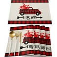 thumbnail image 1 of Valentine''s Day Placemats Set of 4, Arrow This Way Truck Placemat for Dining Table Decorations, Cotton Linen Red Plaid Check Place Mats, Valentines Table Mats for Kitchen Dinner Holiday Party Decor, 1 of 6