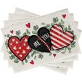 thumbnail image 1 of Valentine''s Day Placemats Set of 4, Red Black Love Hearts Eucalyptus Leaves Stripes Dining Table Place Mats, Anniversary Wedding Holiday Kitchen Decor Home Decoration 12 x 18 Inch, 1 of 5