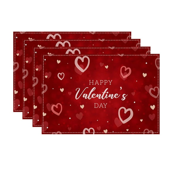 Valentine's Day Placemats Set of 4 Red Pink Love Placemats, 12x18 Inch Seasonal Anniversary Wedding Table Mats for Party Kitchen Dining Decoration Party Supplies