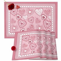 Valentine's Day Placemats Set of 6, Pink Heart Place Mats Romantic Love Gift Abstract Leaves Tablemats Placemat Table Decoration for Kitchen Table Dinner Wedding Party Home Decor 13x19 Inch