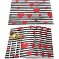 thumbnail image 1 of Valentine''s Day Placemats Set of 6, Red Heart Placemat for Dining Table Decorations, Cotton Linen Simple Black Stripe Place Mats, Valentines Table Mats for Kitchen Dinner Holiday Party Decor, 1 of 6