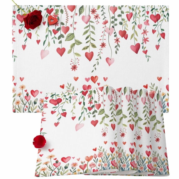 Valentine's Day Placemats Set of 6, Red Pink Love Heart Place Mats Spring Floral Leaves Tablemats Placemat Table Decoration for Kitchen Table Dinner Wedding Party Home Decor 13x19 Inch
