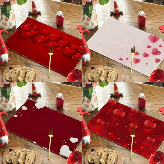 Valentine's Day Placemats Watercolor Heart Table Mat Heart Decorative Place Mats for Birthday Wedding Tableware Decor, 18 x 12 Inch