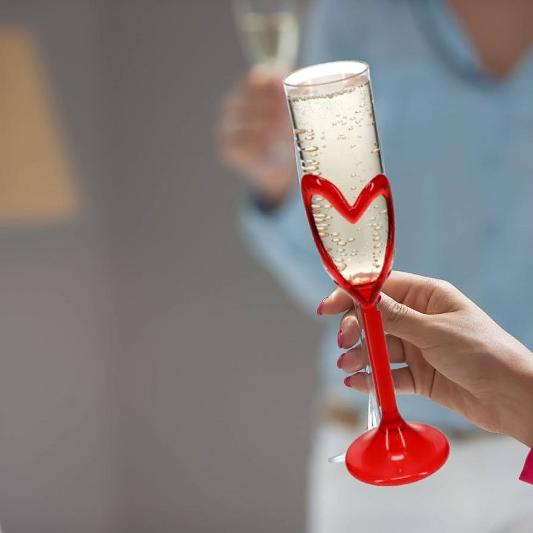 Valentine's Day Plastic Heart Champagne Flutes with Red Sparkling