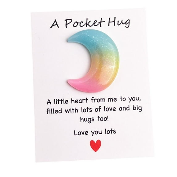 Valentine's Day Pocket Hug Heart with Greeting Cards, Distance Relationship Gifts for Boyfriend Girlfriend, I Love You Gift for Him Her, Three Color Gradient Star Moon Design,D