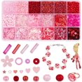 thumbnail image 1 of Valentine's Day Pony Beads Kits DIY Beads Jewelry Making Finding Kit PVC Plastic Paillette Beads Sequins Beads Glass Round Bugle Beads for Bracelet Necklace Earring Jewelry Making Pink, 1 of 6
