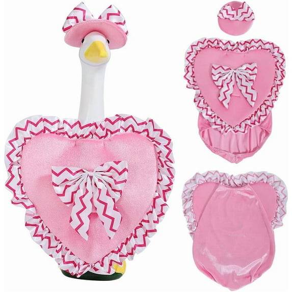 Valentine's Day Porch Goose Outfit 23 Inch Goose Costume Red Heart Goose Statues Clothes Valentines Day Decorations for Porch Lawn Yard Garden Outdoor Decor (Pink Heart)