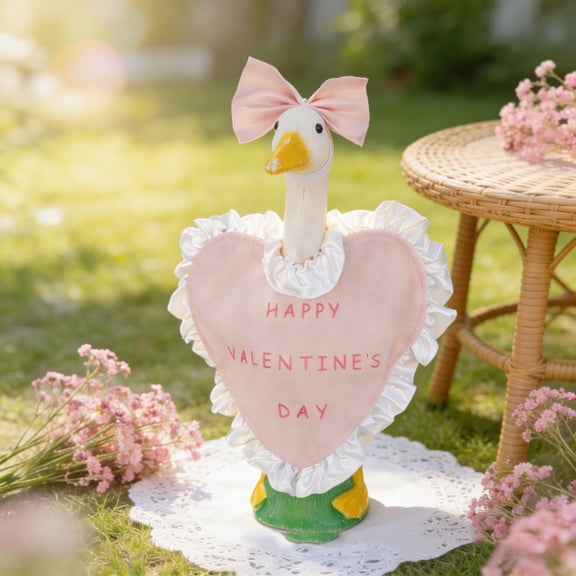 Valentine's Day Porch Goose Outfits Heart Lace Trim Porch Goose Clothes Costume for 17" Cement Goose Statue, Romantic Valentine Outdoor Decor for Yard, Garden, Patio, Lawn Art and Pathway Decor