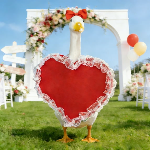 Valentine's Day Porch Goose Outfits Heart Lace Trim Porch Goose Clothes Costume for 23" Plastic Goose Statue, Perfect Valentine's Day Decor for Outdoor Yard, Garden, Patio, Lawn and Pathway Decor
