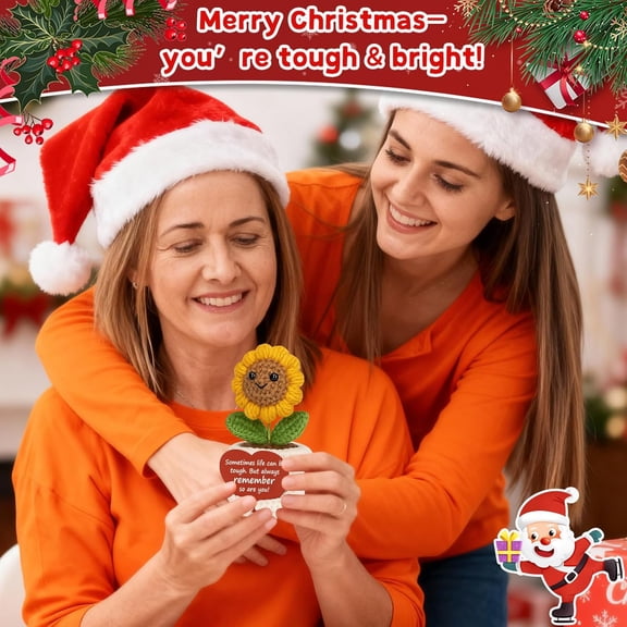 Valentines Day Positive Crochet Sunflower Plush Inspirational and Emotional Gift for Tough Times Birthday Gifts for Women, Mom, Appreciation for Teacher, Friend, Coworker, Graduation, Christmas