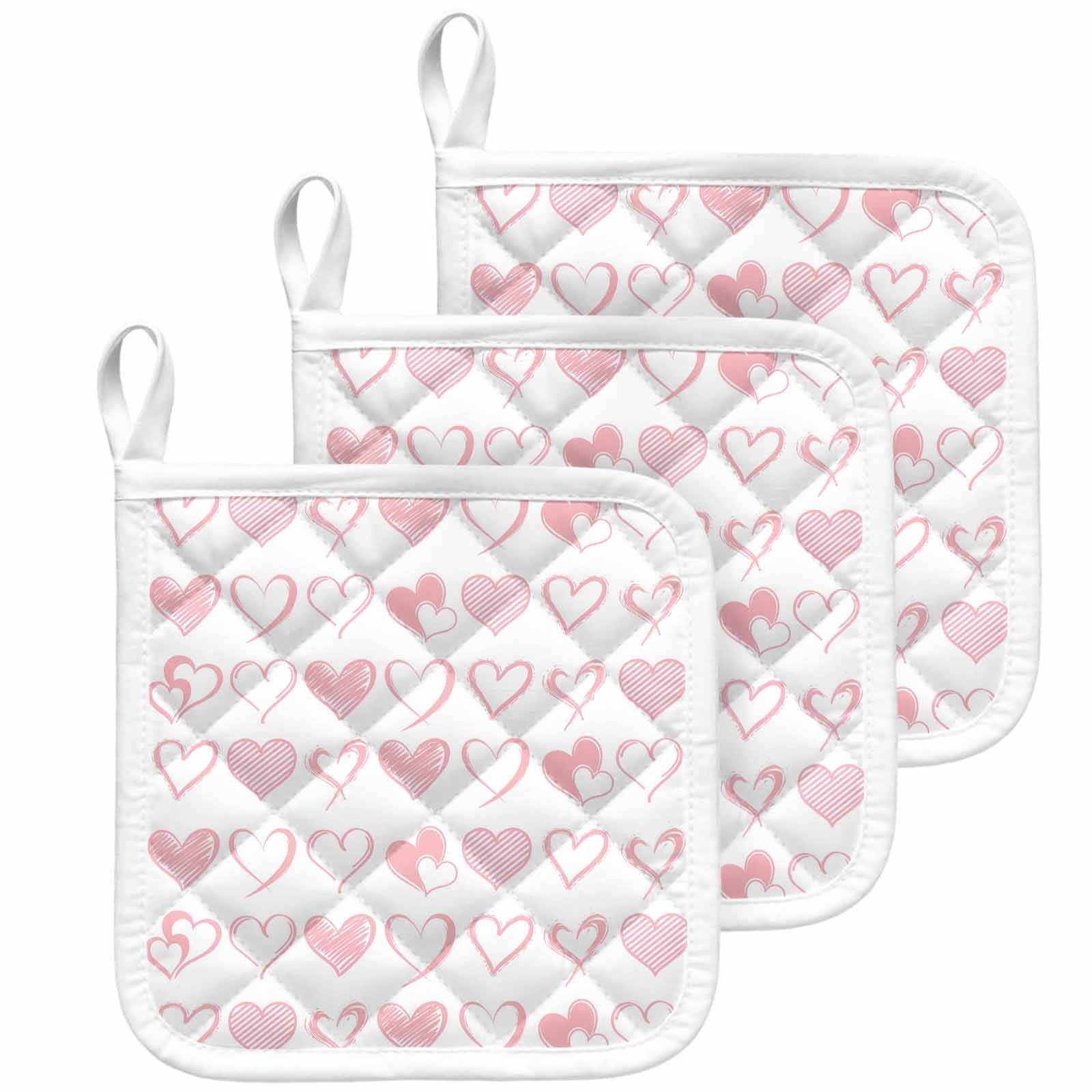 Valentine's Day Pot Holders for Kitchen Heatproof Potholder, 3 Pack Valentines Pink Love Heart Romantic Hot Pads Multipurpose Oven Pads Cloth Potholders Trivet for Cooking Baking