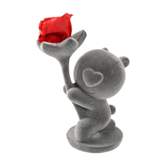 Valentine's Day Preserved Rose Bear Figurine Plastic Home Decor, Small Tabletop Decoration for Desk Shelf, Romantic Gift Ornament for Women