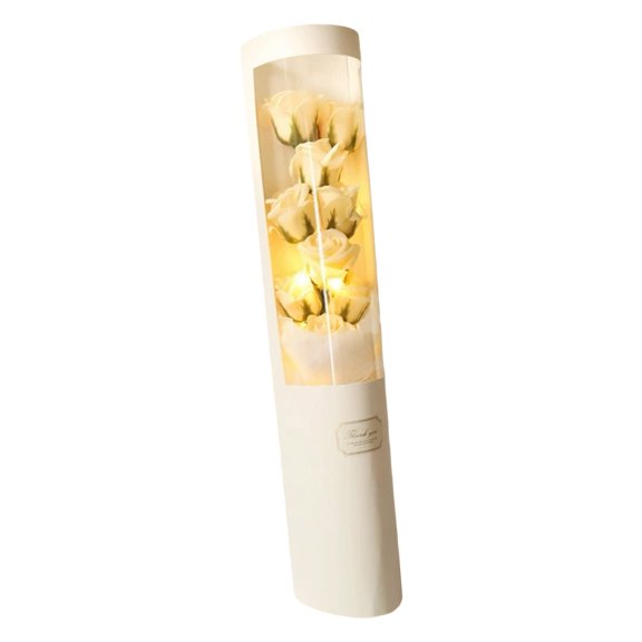 Valentine’s Day Preserved Rose Cylindrical Display With Built In LED Lights Eternal Real Bouquet For Girlfriend Wife Her On Anniversary Bir Easter St. Patrick's Day Wreath Decor C 50x10cm