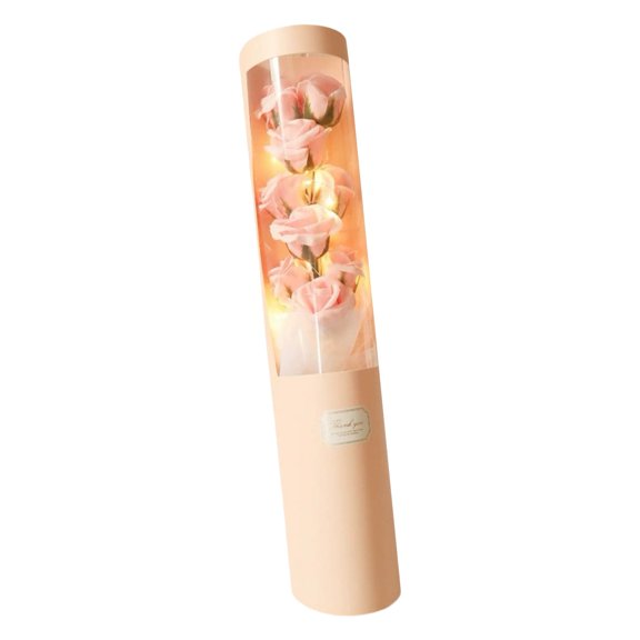 Valentine’s Day Preserved Rose Cylindrical Display With Built In LED Lights Eternal Real Bouquet For Girlfriend Wife Her On Anniversary Bir Easter St. Patrick's Day Wreath Decor B 50x10cm